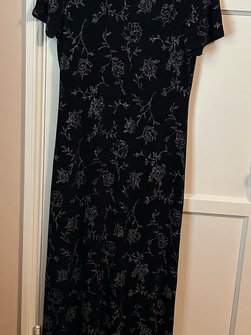 Black Floral Evening Maxi Dress with Sparkle Detail